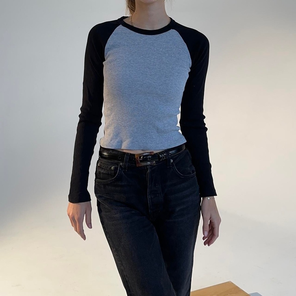 Brandy Melville Grey and Dark Blue Long Sleeve